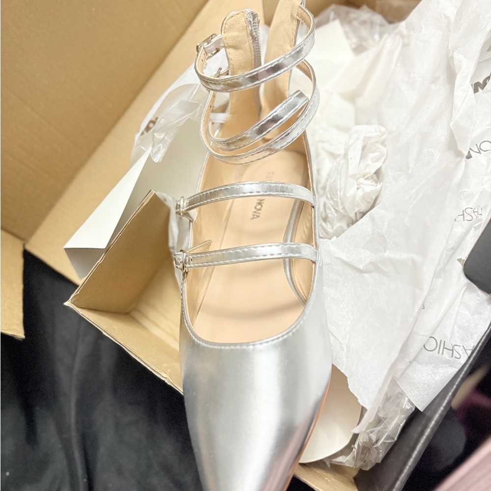 Brand New Fashion Nova Silver Strappy Women's Shoes
